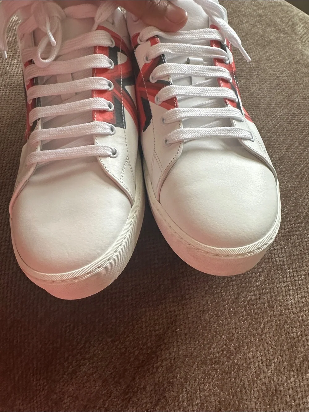 Burberry White Leather Sneakers with Red and Black Graphic